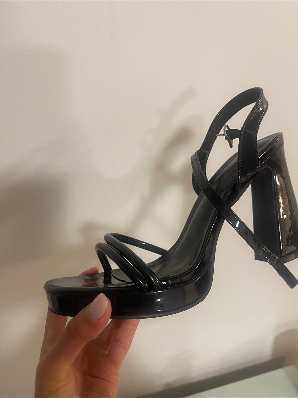 Black Patent Strappy Block Heel Sandals - Picture 6 of 10
